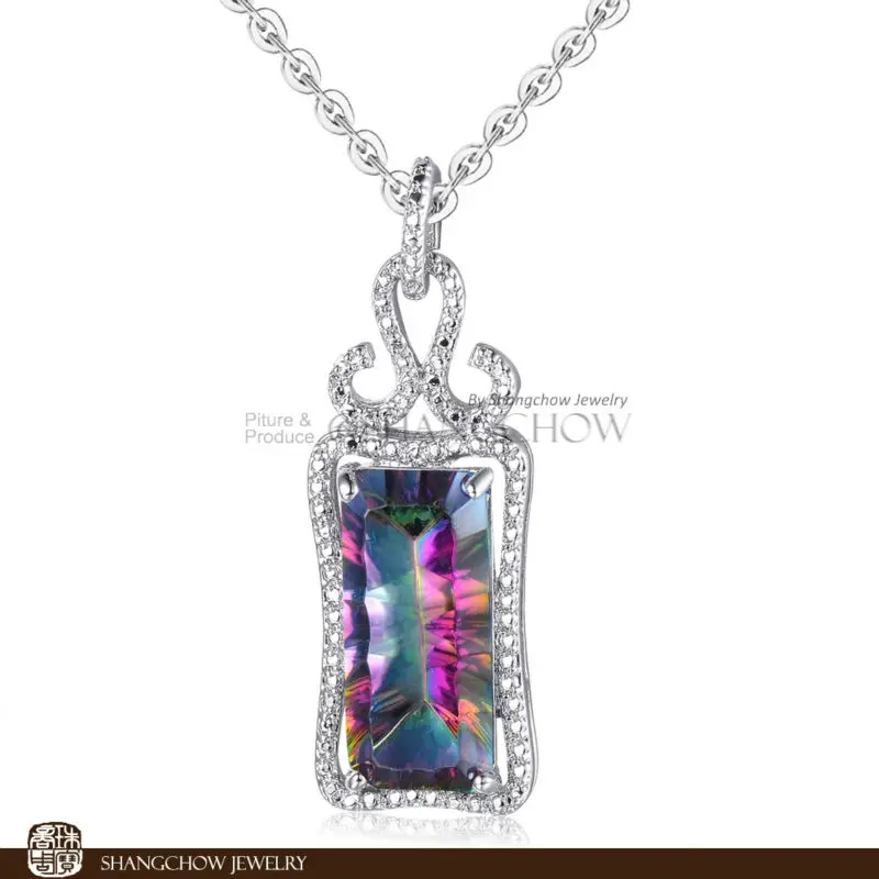 

Stunning Fashion Jewelry Mystic 925 Sterling Silver Filled White Gold Lady Pendant P0369