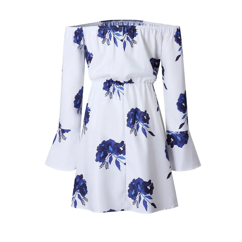 2019 Новое поступление женское платье с открытыми плечами длинными рукавами