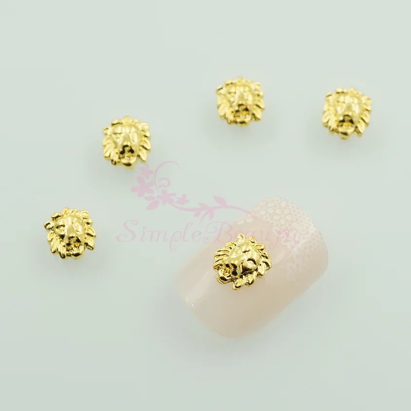 100 шт./лот позолоченный сплав металла лев дизайн салона ногтевого дизайна ремесла