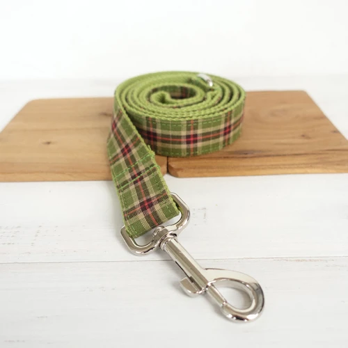 Dog Leash MUTTCO Выгравированный розничный самодизайнерский именной табличка для собак, id Ошейники, ручная работа, зеленый плед, 5 размеров, ошейник для собак UDC041 - Цвет: Dog Leash