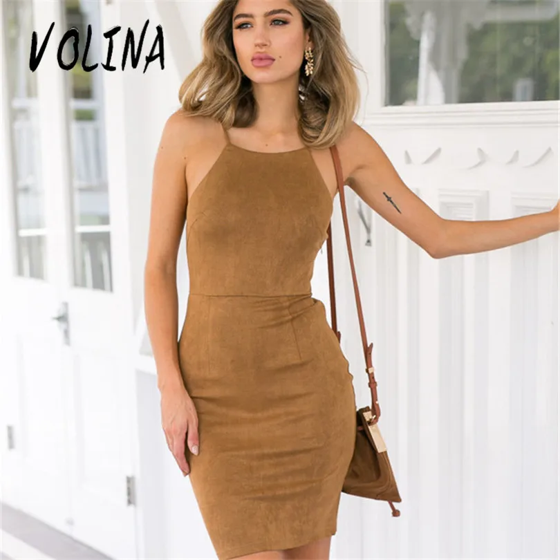 VOLINA Sexy velvet Dress mini dress для Женщин 2017 платья без рукавов твердые карандаш Летняя мода