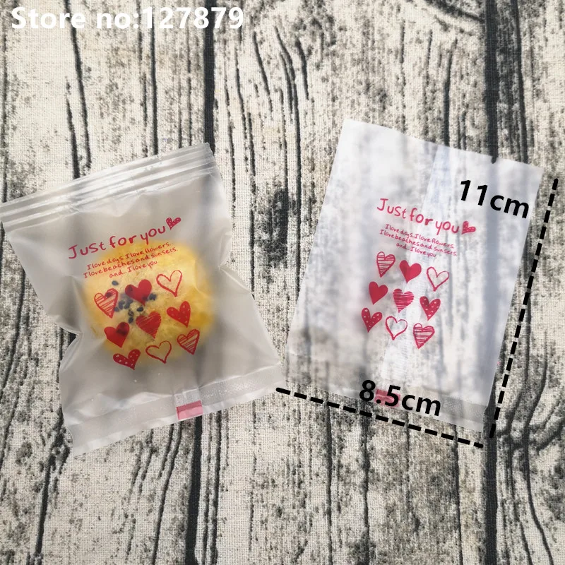 Heart 8.5x11cm 50 шт несколько дизайн упаковочная сумка пластиковые мешки для пирожных печенья упаковка пластиковые пакеты для печенье конфеты еда матовое плоское уплотнение - Цвет: Heart 8.5x11cm