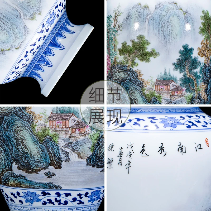 Ваза Jingdezhen Master ручная роспись сине-белая фарфоровая пейзажная живопись ваза