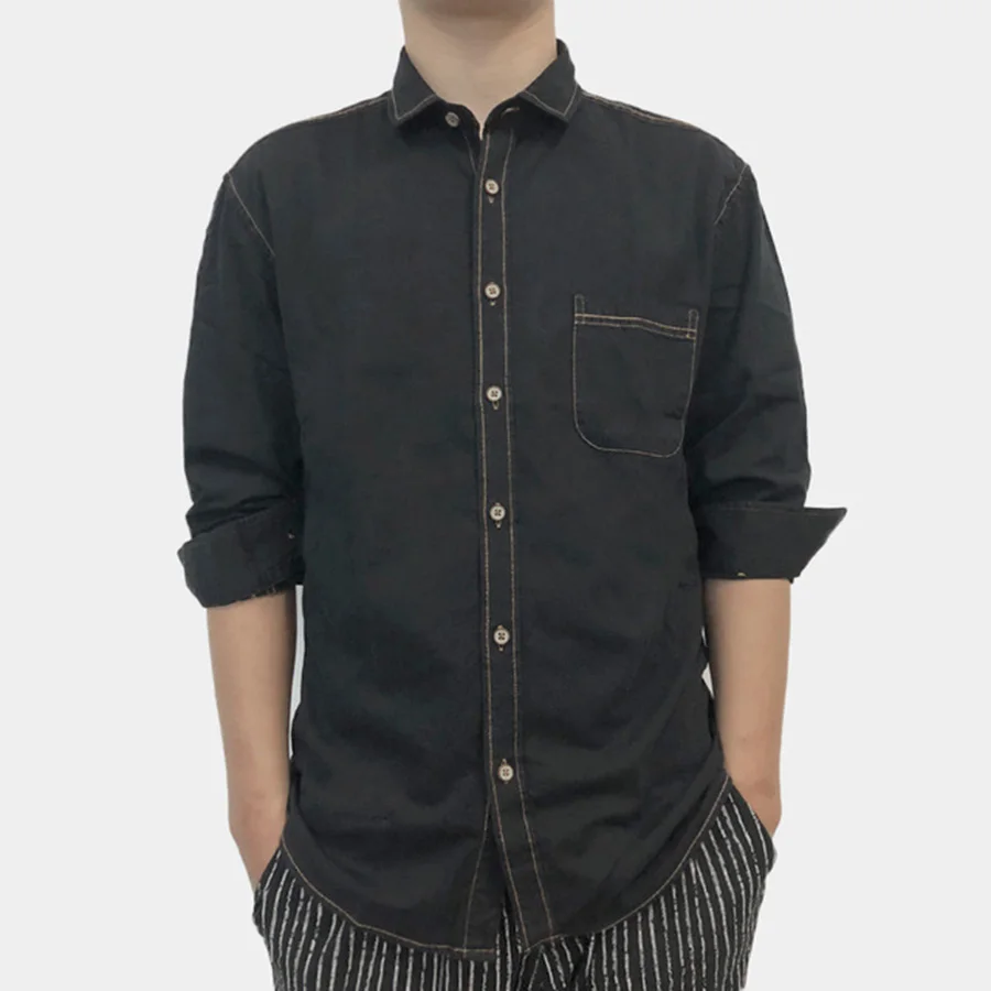 

Men's Autumn New Comfortable Cotton Japanese Style Cowboy Handsome and Gentleman Men's Shirt Cotton Show Slim Casual Shirt Male