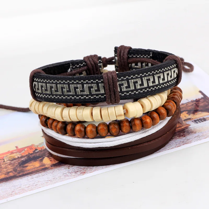 Fashion Jewelry 4PCS/Set Beaded Multilayer Handmade Hemp Rope Woven Leather Bracelets Hippy Friendship | Украшения и аксессуары