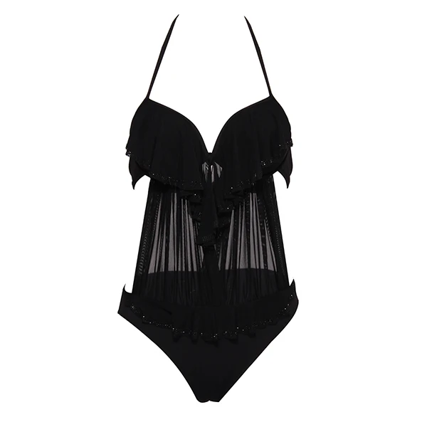 Black-1 Andzhelika, новинка, сдельный купальник, Женский Одноцветный купальник, монокини, боди, сетчатый купальник, пуш-ап, летние пляжные купальники - Цвет: Black-1