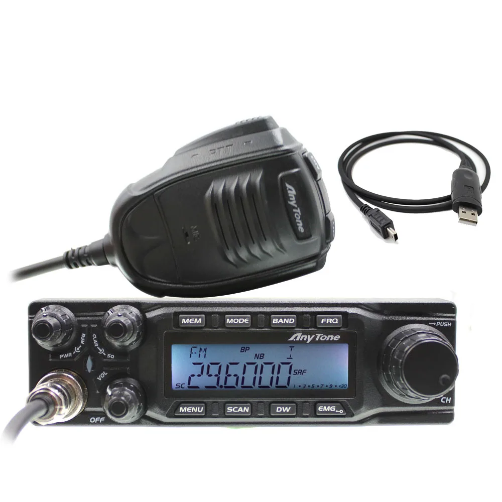 AT-6666-USB CB radio large LCD displays AT-6666 AM FM USB LSB PW CW 10 meter 28.000-29.700MHz 40channels+ Program cable - Цвет: AT-6666-USB