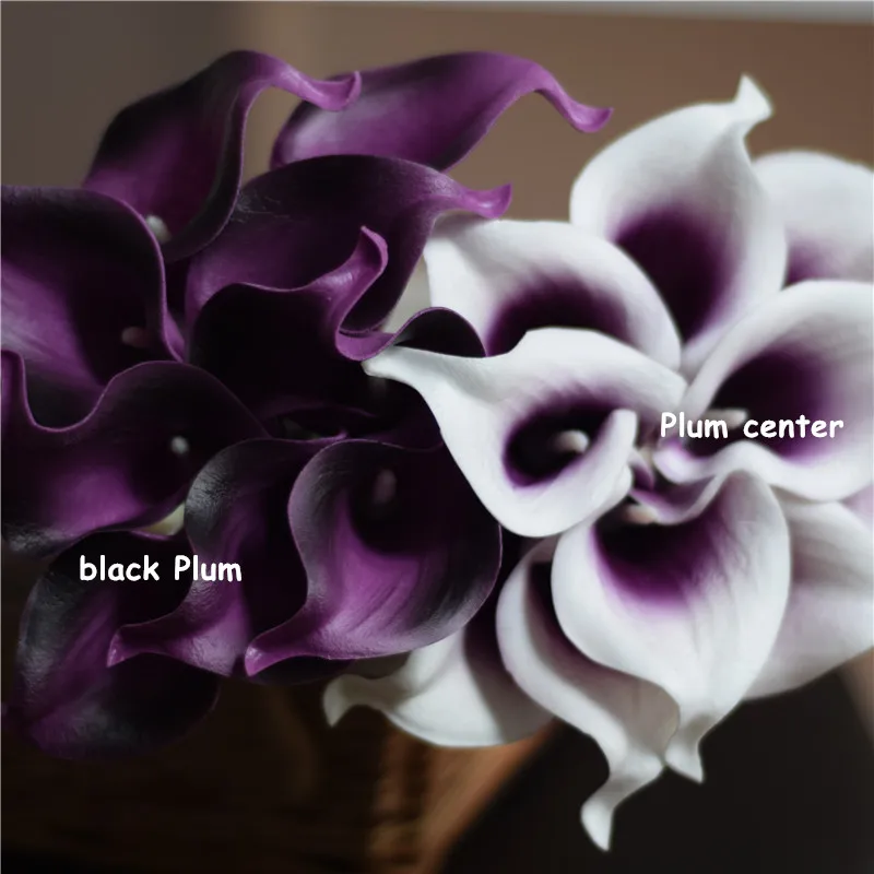 

Plum Real Touch Calla Lilies Ivory White Callas for Silk Wedding Bridal Bouquets Bridesmaids Bouquets Table Centerpieces 20pcs
