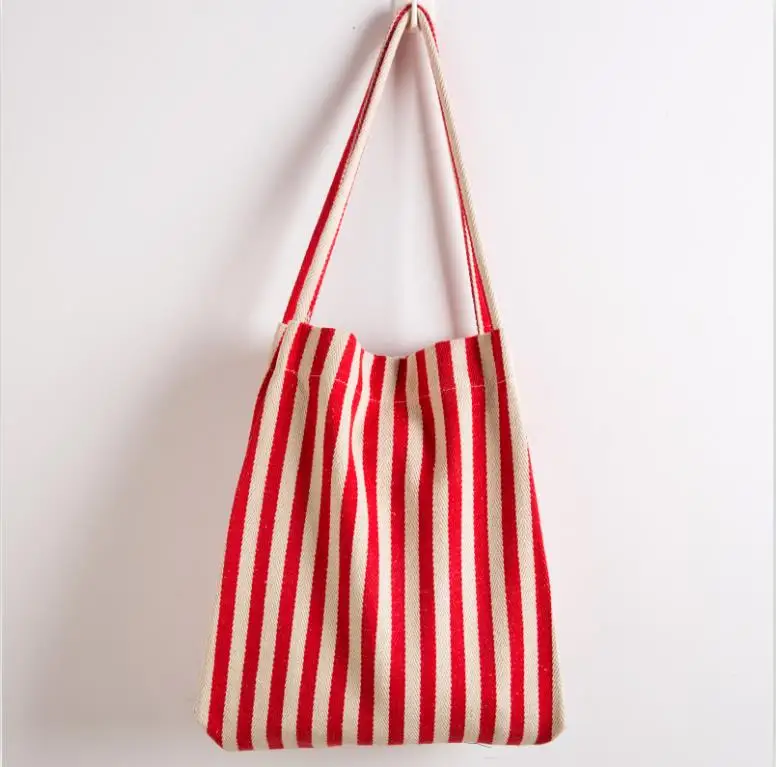 red Striped Новая Экологичная большая посылка высококачественные сумочки холщовые большие сумки многоразовые хлопковые продуктовые сумки большой емкости хозяйственная сумка - Цвет: red Striped