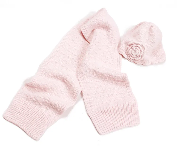 100% hand made goat cashmere knit children cap scarf set kids winter floral twisted 2pcs 18x150cm retail wholesale customize |