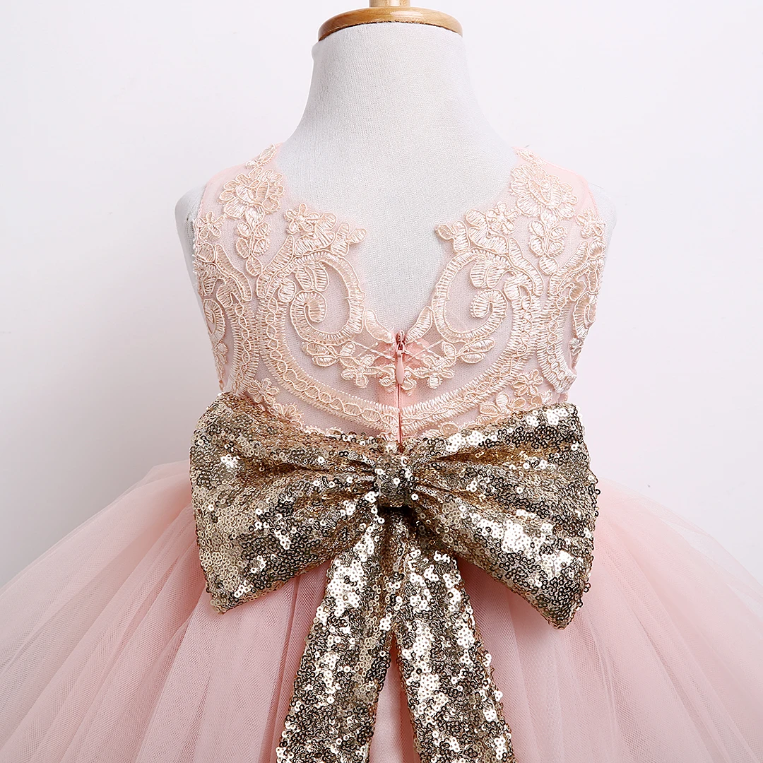 Emmababy Kids Baby Girl Boknot Sequins Bow Party Wedding Sleeveless Dresses Christmas Backless Sundress | Детская одежда и обувь
