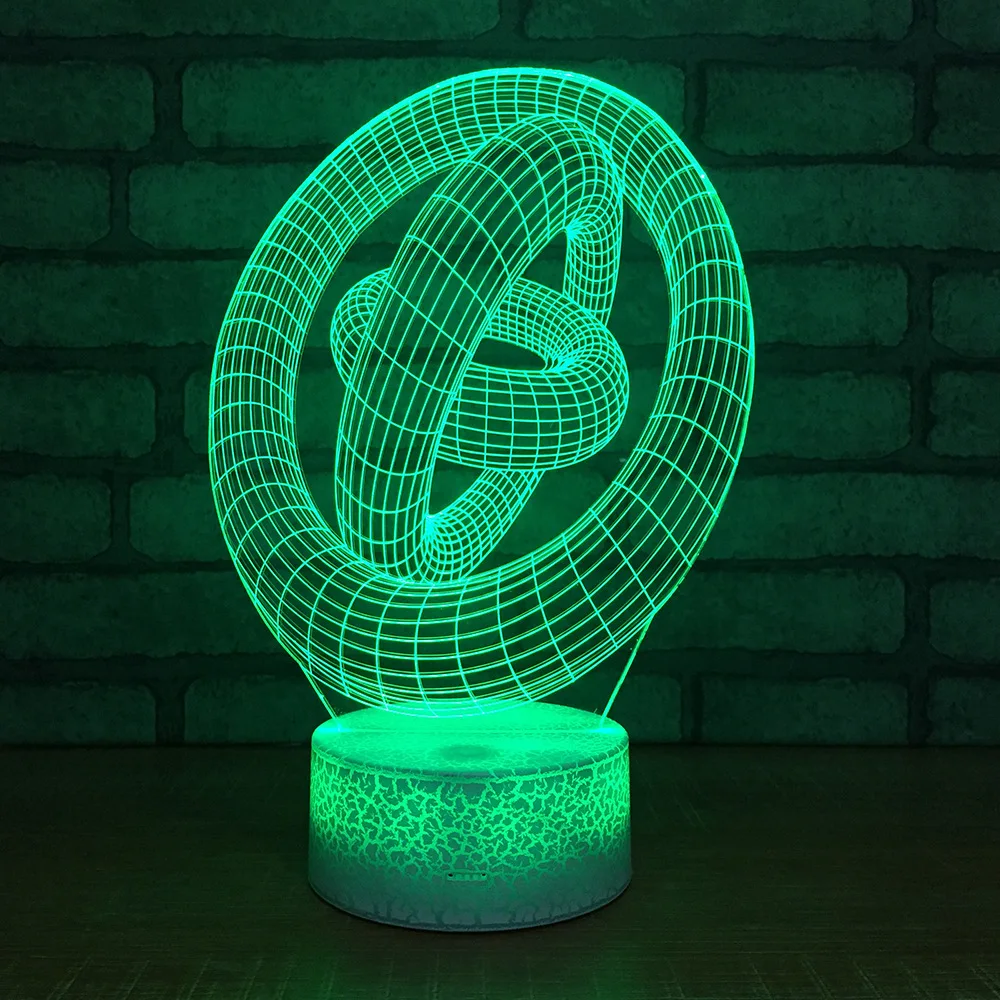 Новинка 2019 три кольца абстрактное искусство 3D лампа ночник спальня декоративный