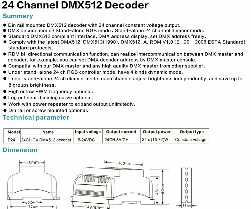 D24 24 канала CV Led DMX512 декодер D24; DC5-24V вход; 3A* 24CH вывод pwm led DMX512 Светодиодная лента RGB контроллер декодер