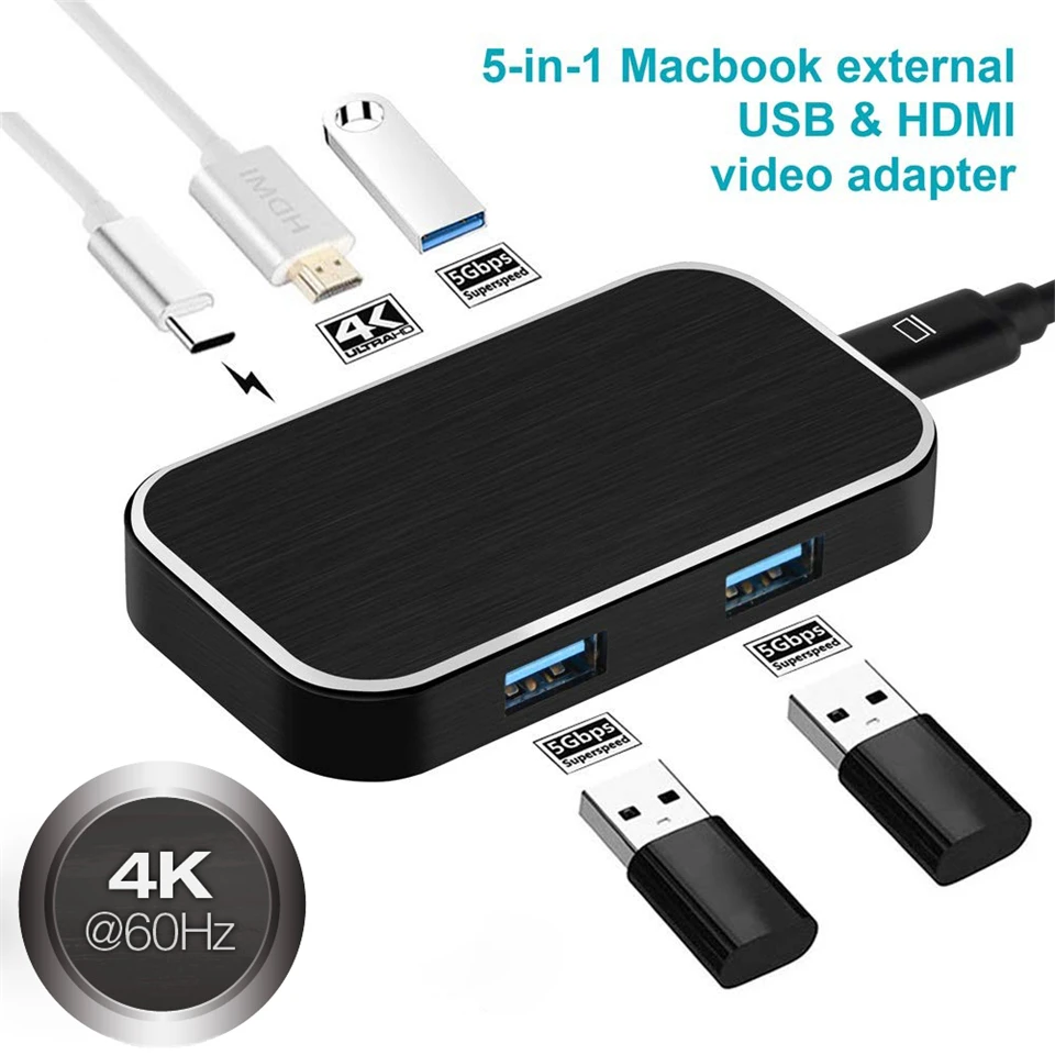 USB 3,1 Тип C на HDMI адаптер концентратор 4Kx2K@ 60 Гц USB 3,0 Thunderbolt 3 Тип-C адаптер для usb-концентратора типа C для MacBook Pro samsung Galaxy S9