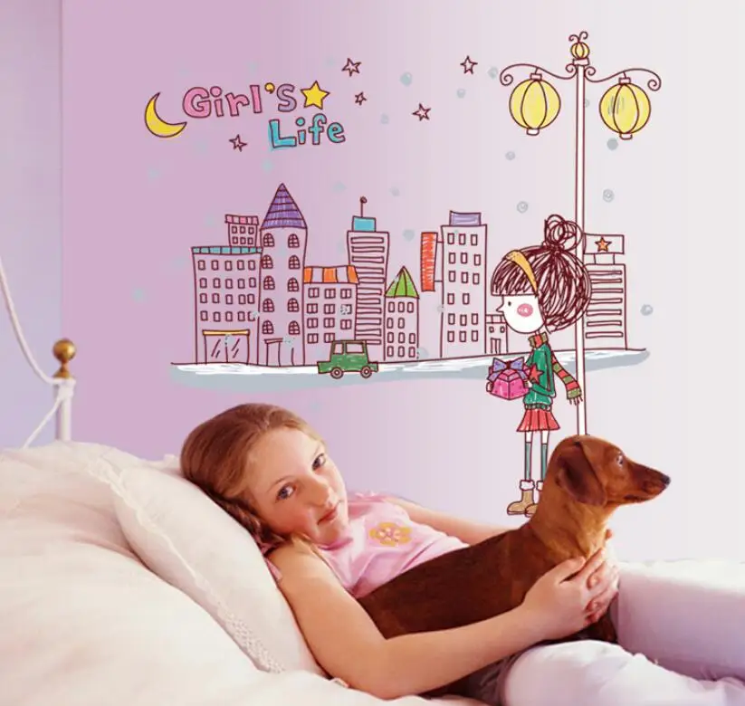 С персонажами из мультфильмов для девочек жизни наклейки на стену с нарисованной