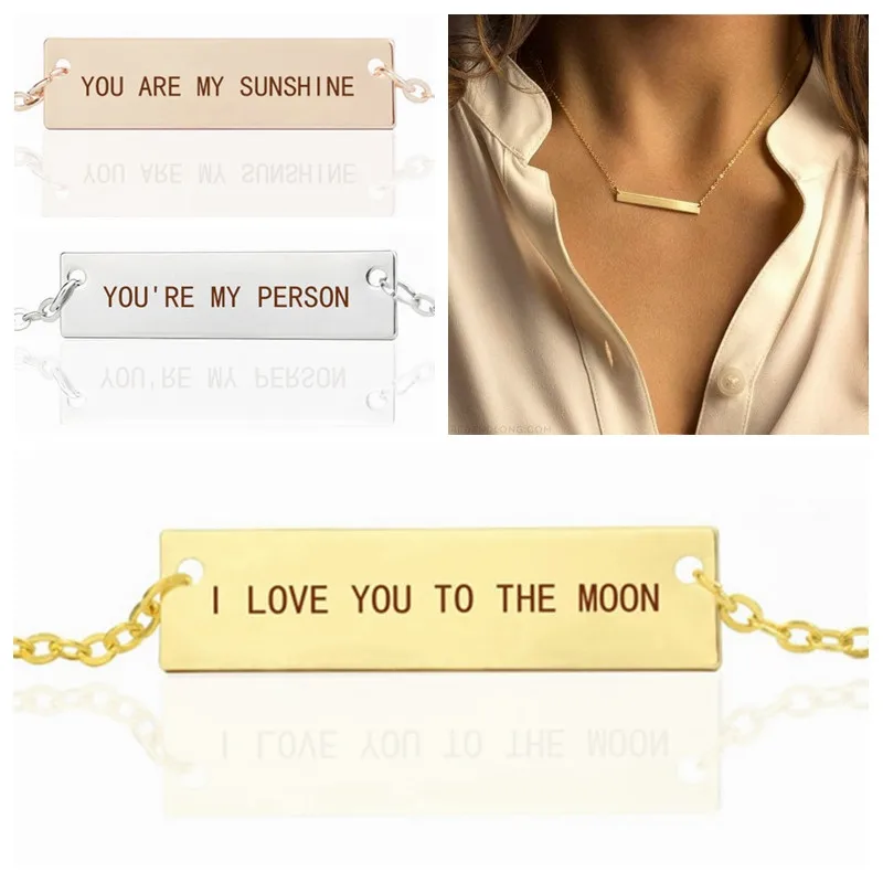 Изысканное женское ожерелье с горизонтальной планкой и надписью I Love YOU TO THE MOON