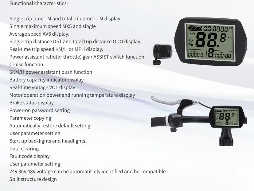 ЖК-дисплей KT- LCD 10 kt 10Y ebike 24V 36V 48V интеллектуальная черная панель управления