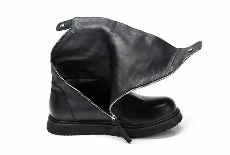 leather innner Черный и уличный стиль; коллекция года; Индивидуальные теплые зимние ботинки в римском стиле с двойной молнией; высококачественная повседневная мужская спортивная обувь ручной работы из коровьей кожи - Цвет: leather innner