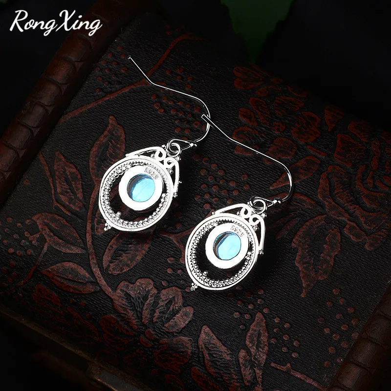 RongXing классические винтажные круглые серьги подвески с лунным камнем для женщин