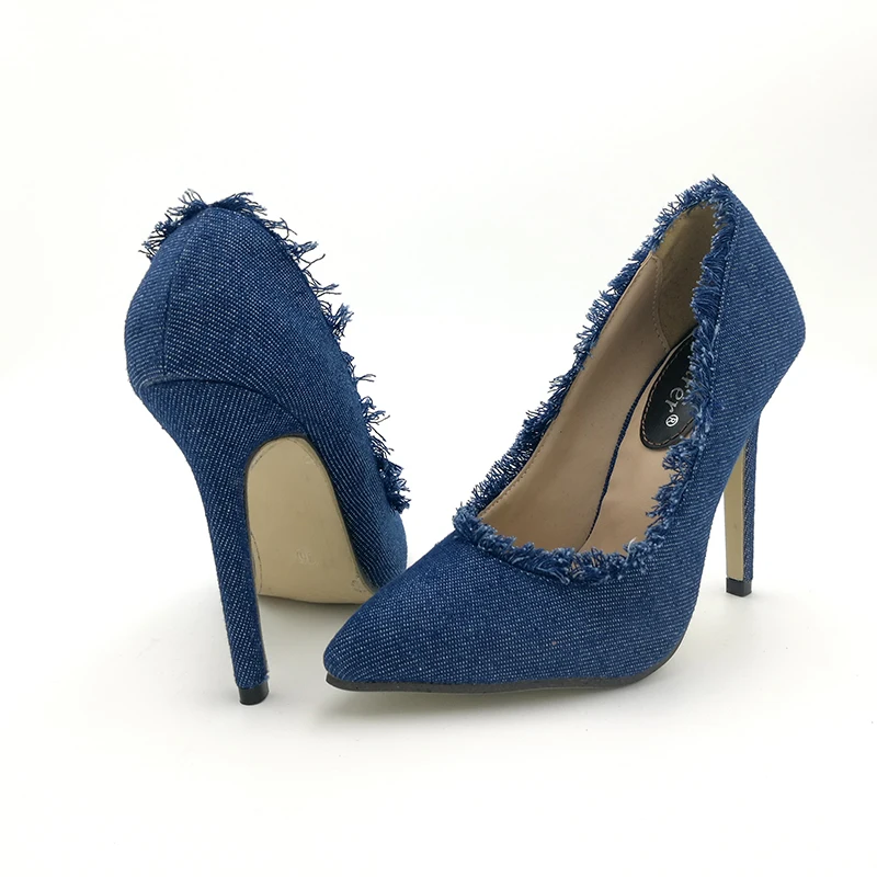 Женские парусиновые туфли на высоком каблуке 11 см с острым носком|shoe heel|high heelsladies