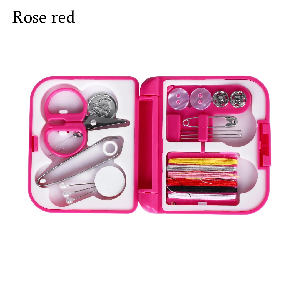 Rose Горячая мини швейная коробка резьба иглы набор коробка для Хранения Портативные дорожные наперстки для ножниц пуговицы булавки домашний комплект для шитья инструменты - Цвет: Rose