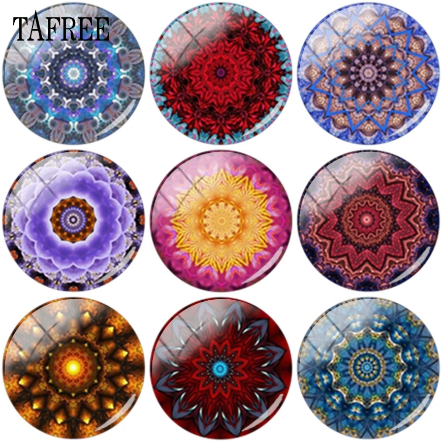 

TAFREE Retro Mandala Pattern Round Charms Glass Cabochon Base Cameo Pendant Settings 12-20mm For DIY Jewelry