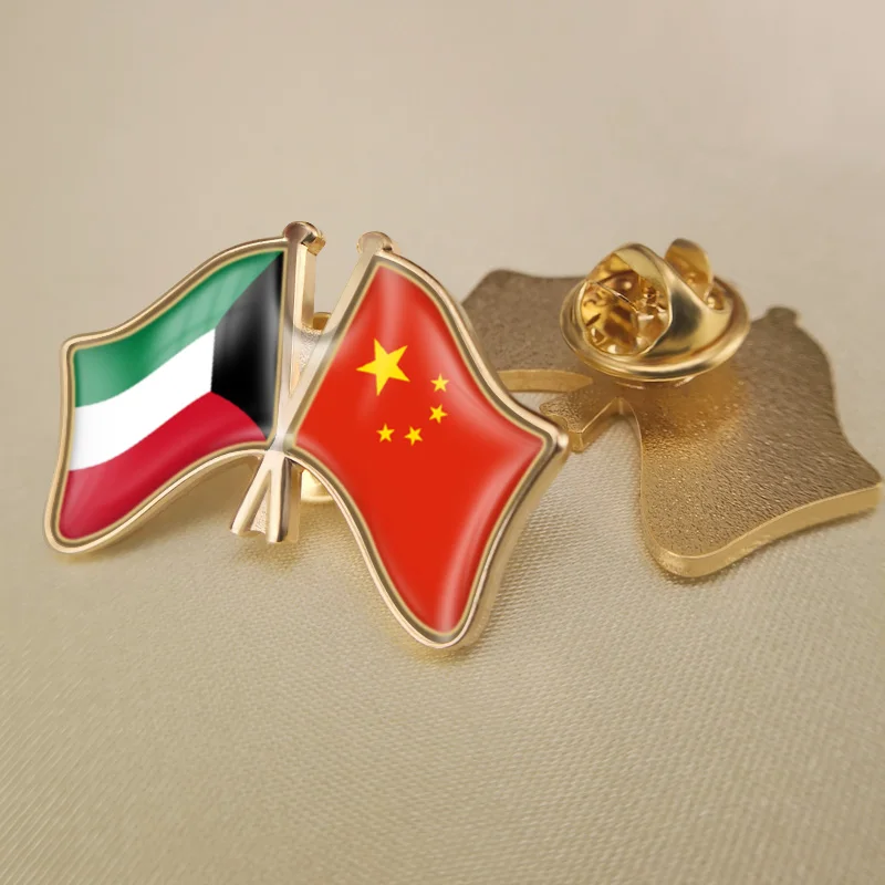 

Kuwait and China Crossed Double Friendship Flags Lapel Pins Brooch Badges