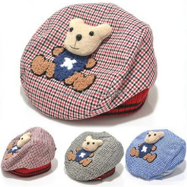 Baby Hat Animal Kids Bear Cartoon Beret Cap Tartan Design Children Headdress Free Shipping GmymLe | Детская одежда и обувь