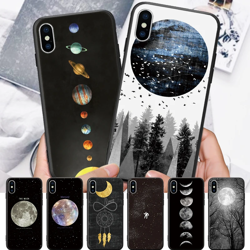 Лунная ночь звездное небо лес шаблон бампер для iPhone 5 5S SE 6 S 7 8 Plus X XR XS Max жесткий