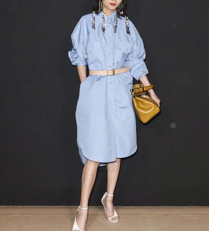 Женское длинное платье рубашка в стиле знаменитостей повседневное офисное