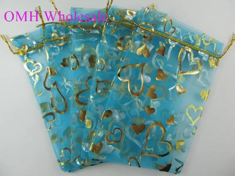 Heart Lake blue 100 шт 7x9 см цветок розы 20 цветов Китайский Рождество/Свадьба вуаль подарочная Сумка из органзы сумки ювелирные изделия упаковка подарочный чехол - Цвет: Heart Lake blue