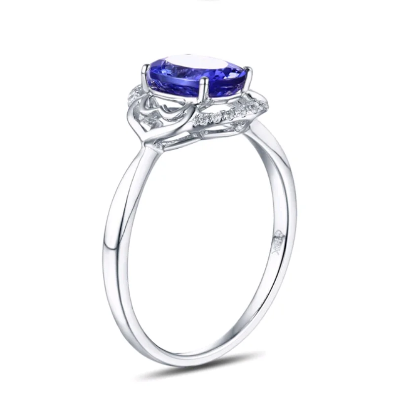 Original 1.6 carat sterling 925 silver flower shape sapphire synthetic diamant ring tanzanite jewelry for women US size (CM) | Украшения и