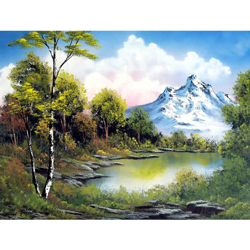 

New Mosaic Inlay Painting Full Square Drill Art Diamond Embroidery Scenery Snow Mountain & Forest Cross Stitch F632