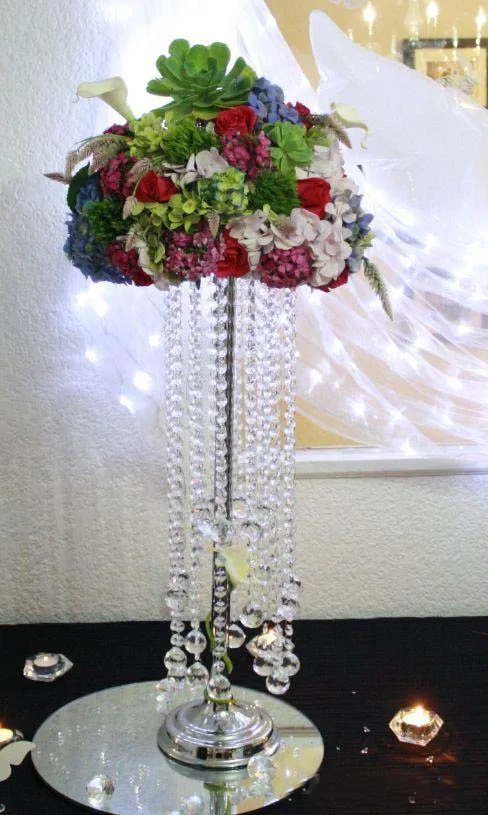 

70cm Tall Silver Wedding flower stand with bead strands Chandelier Table Centerpiece decoration 10 pcs/lot