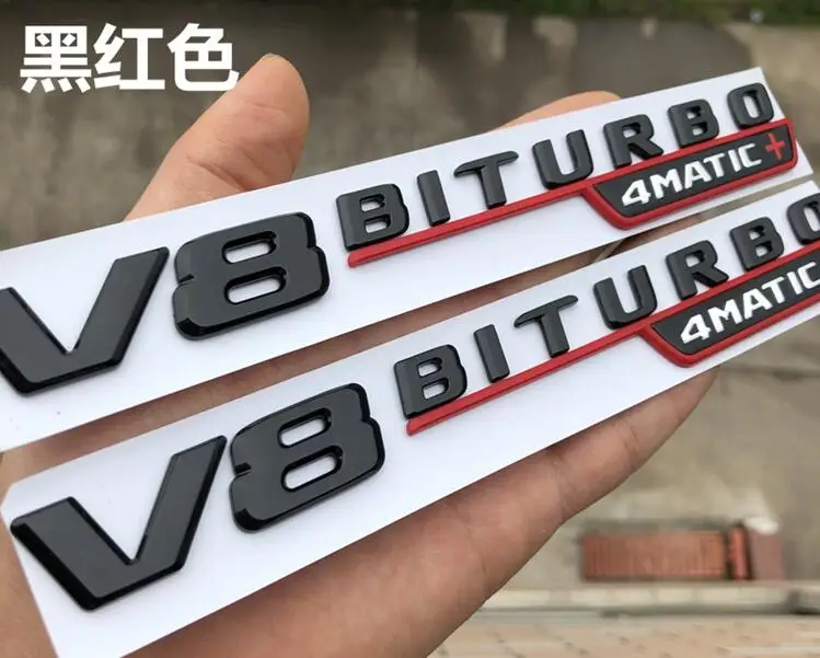 Глянцевый черный V8 BITRUBO 4matic + буквенная эмблема на КРЫЛО боковой двойной турбо