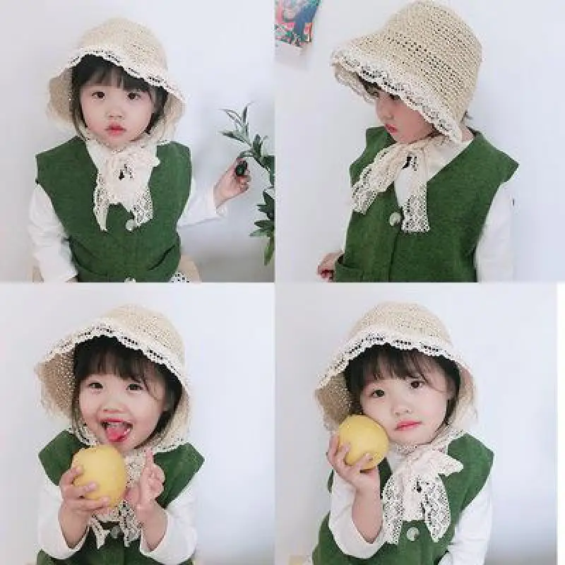 Шляпа детская соломенная с бантом и кружевом летняя|Шапки для девочек| |