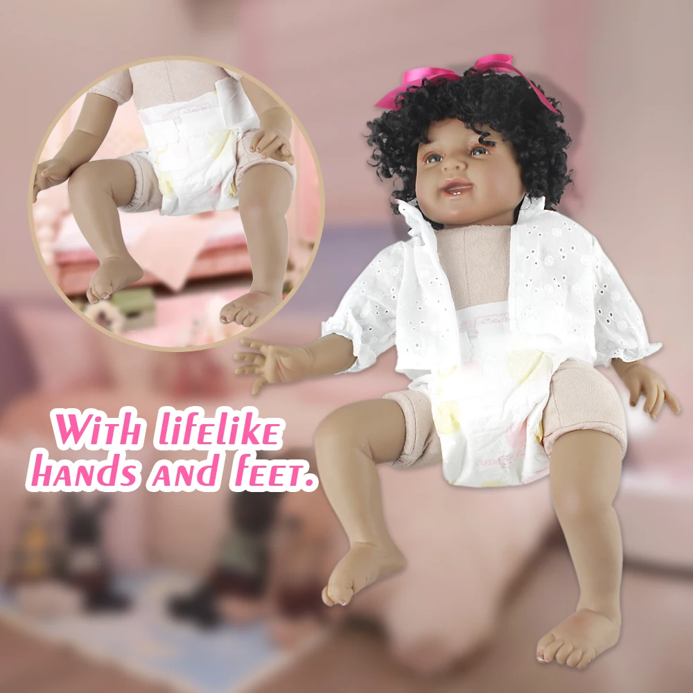 Кукла NPK 55 см черная мягкая силиконовая для всего тела|doll soft|reborn baby dolls newbornreborn doll |