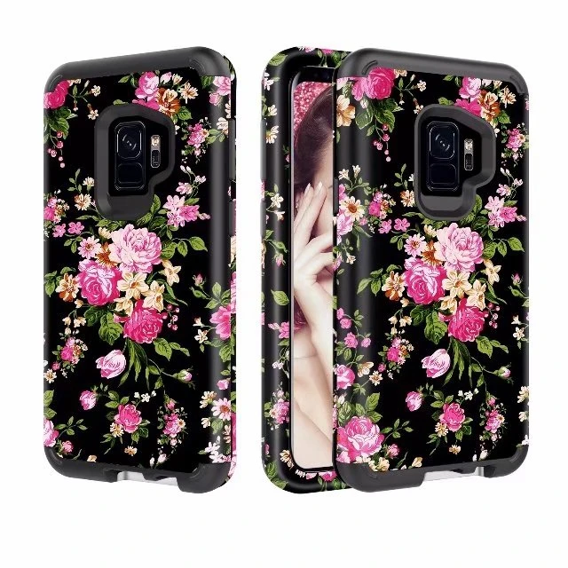 Черный противоударный жесткий Гибридный армированный защитный чехол с принтом