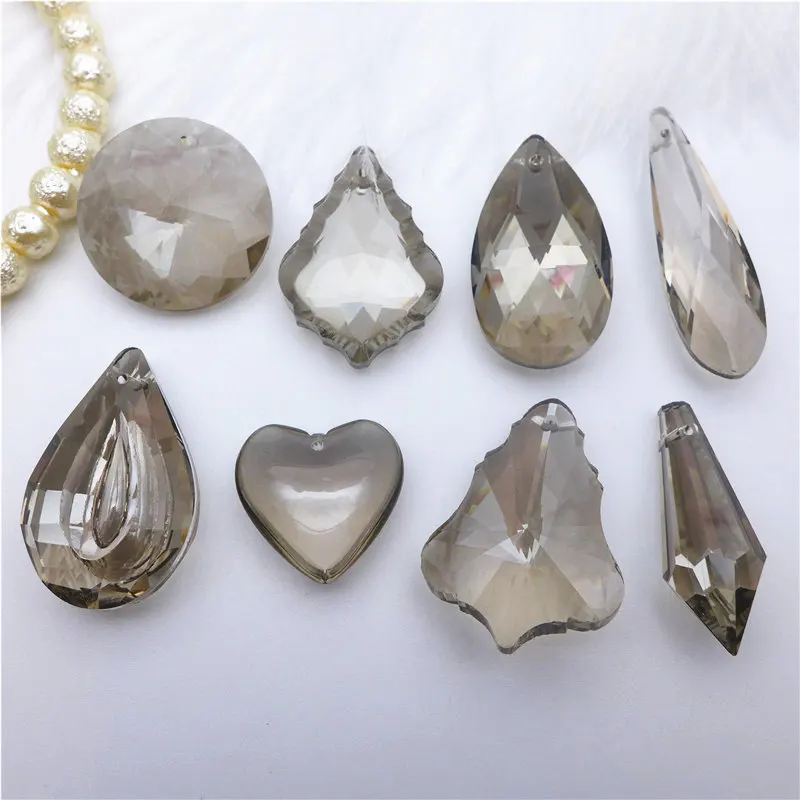 grey plated crystal pendants glass prisms vintage jewelry DIY accessories necklaces findings K9 pear/tear/water drop/maple leaf
