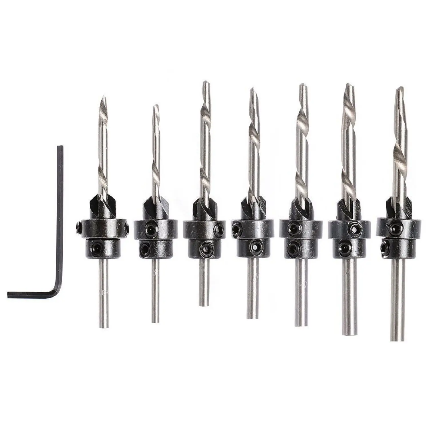 

7-Pcs Countersink Drill Bit Set with Stop Collars / Wrench, Perfect for Wood | Quick Change Pre-Drill Counterbore Drill Bits Ma