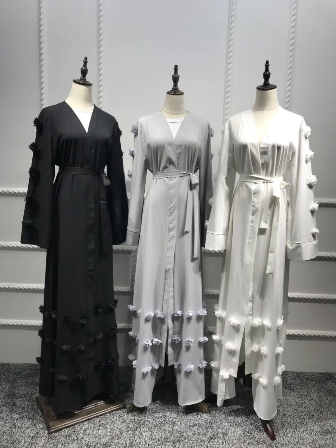 Женский кардиган с аппликацией Abaya серый белый черный мусульманский длинный