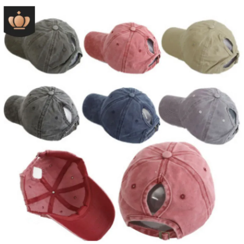 Женская бейсбольная кепка конский хвост из хлопка с эффектом потертости Snapback