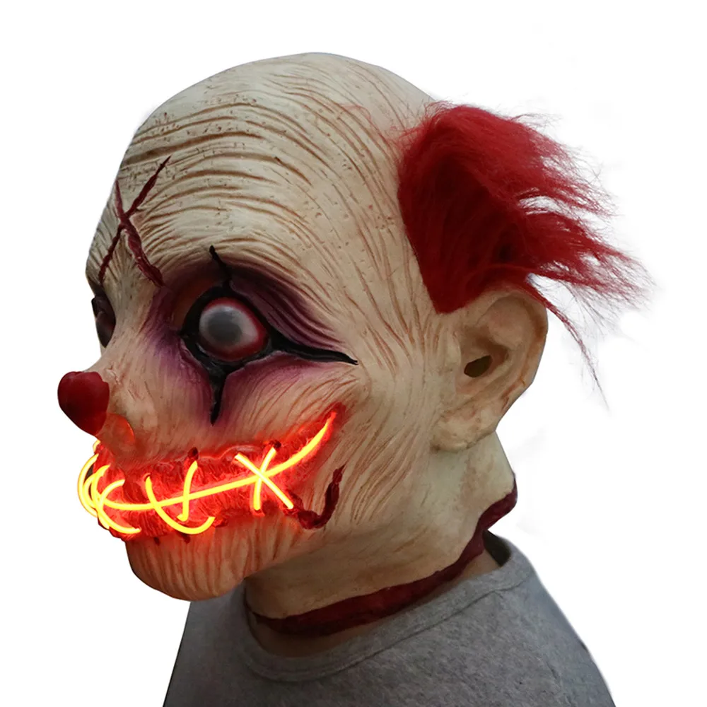 MostaShow Ужасы клоун светодиодный Маска Light Up Joker маске Хэллоуин пугающая маска