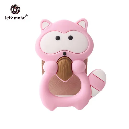 pink Raccoon Let's Make детский прорезыватель, 1 шт., подвеска в виде сердца, единорога, лисы, силиконовый Прорезыватель в виде животных, сделай сам, цепочка для соски, ожерелье, игрушки для прорезывания зубов - Цвет: pink Raccoon