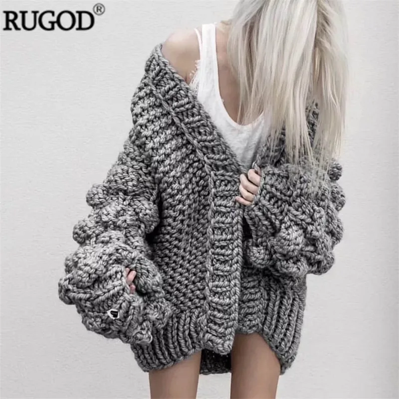 RUGOD 2020 новое зимнее пальто женский теплый вязаный кардиган с рукавами фонариками
