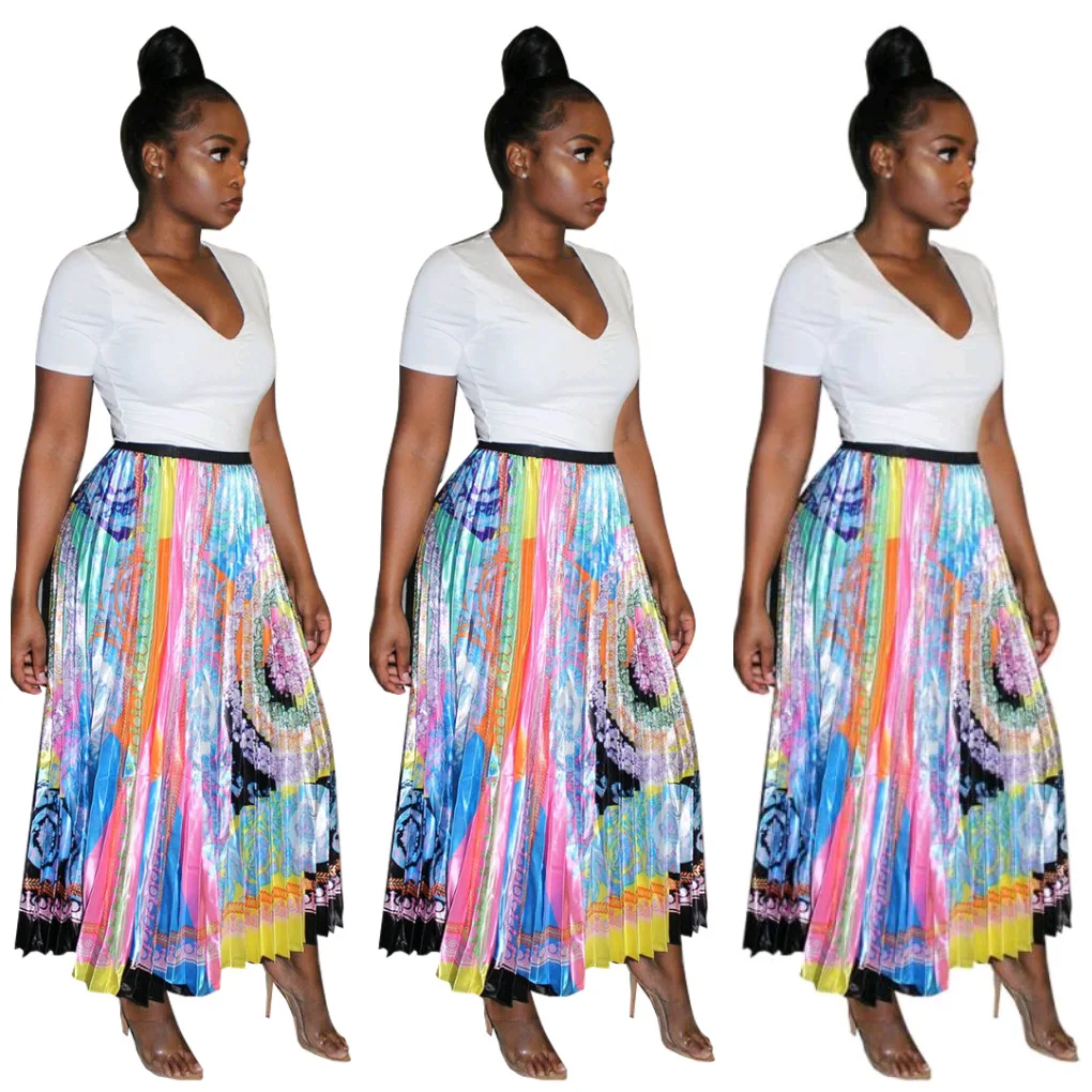 2019 африканская женская летняя новая Женская Ретро полосатая печать Высокая