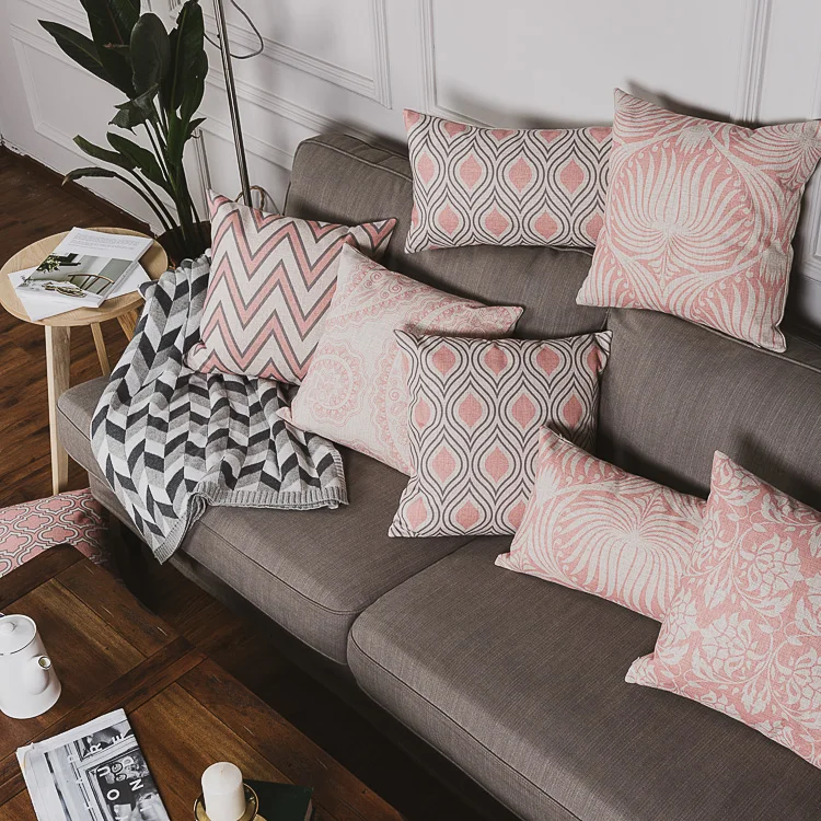 Прямая поставка розовая и серая наволочка для подушки с геометрическим рисунком
