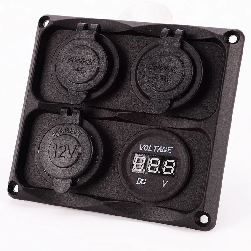 Waterproof 12V 24V Truck Digital Voltmeter Panel With 4 USB Car Chargers Cigarette Lighter Socket RV Yacht Boat Accessories | Автомобили и