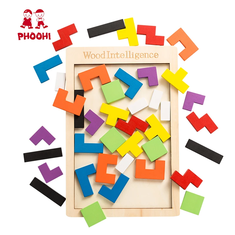 Деревянный teрис Tangram интеллектуальные образовательные головоломки для детей