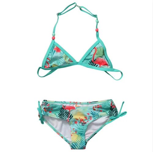 Bikini Set Детский купальник с фламинго для девочек, купальный костюм на бретельках с цветами, танкини, купальный костюм, купальный костюм для От 2 до 8 лет - Цвет: Bikini Set